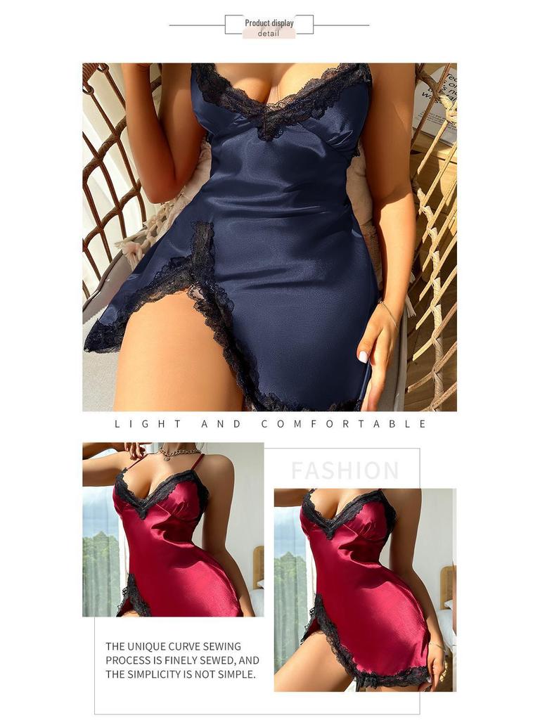 Women's Spaghetti Strap Imitation Silk Pajamas - Sexy & Comfortable Summer Nightgown, European & American Fashion Homewear.