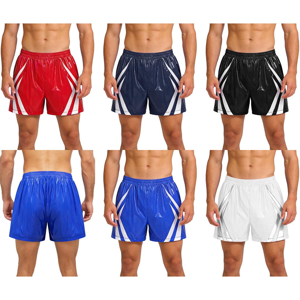 Costume da Bagno Impermeabile da Uomo Tasche Blocchi di Colore Strisce Vita Elastica Pantaloncini Sportivi