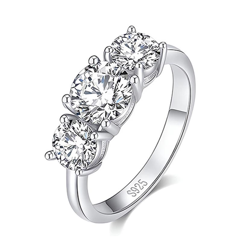 4CT Moissanite Engagement Ring for Women 3-stone S925 Sterling Silver 18k Gold Plated Wedding Band Promise Diamond Rings