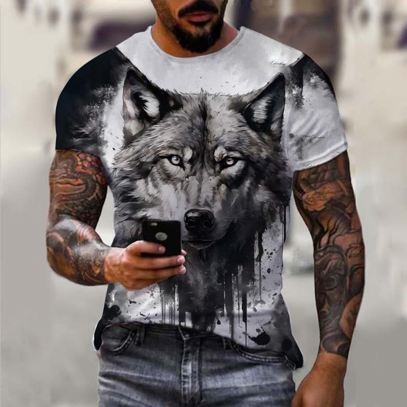 Men's T-Shirts Animal Wolf Pattern 3D Print Tops Tees Summer Women Streetwear Fashion