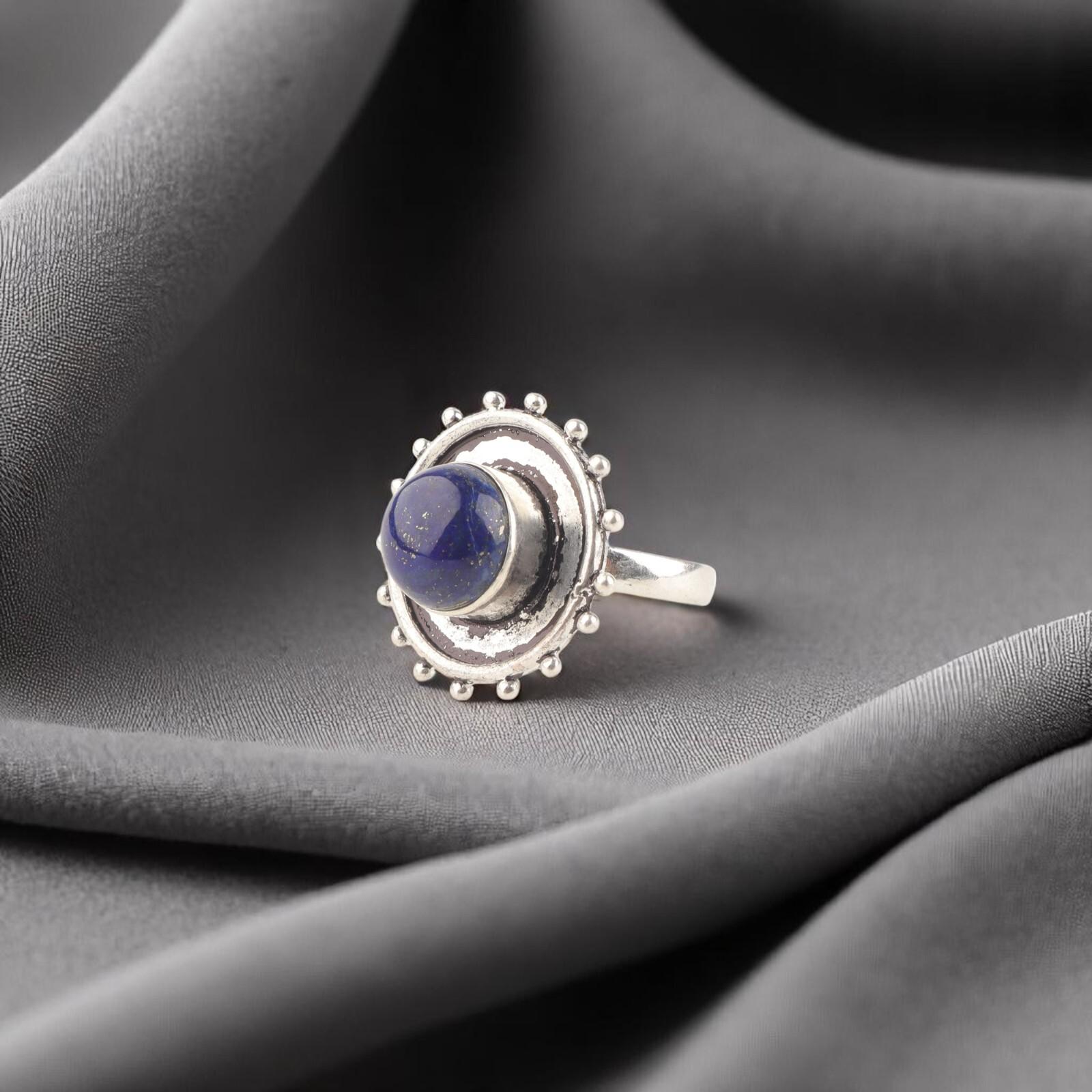 

Натуральный Лазурит Драгоценный Камень 925 Стерлинговое Серебро Ювелирные Изделия Ручной Работы Кольцо Для Подарка RR-49-24 13