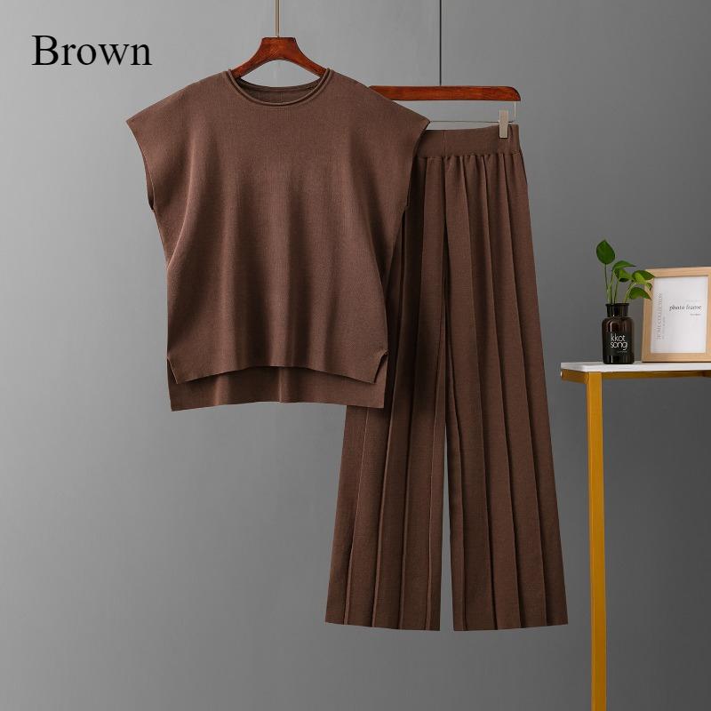 Casual Suit Damen Sommer Neue einfarbige ärmellose Weste Pullover weite Beinhose Große Größe Mode Eis Seide Anzug