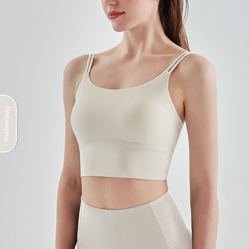 

Jg031 One-Piece Yoga Clothes Shoulder Fitness Sports Women Outwear High Strength Workout Clothes Nude Feel Comfortable Back Shaping Shallow Ivory S
