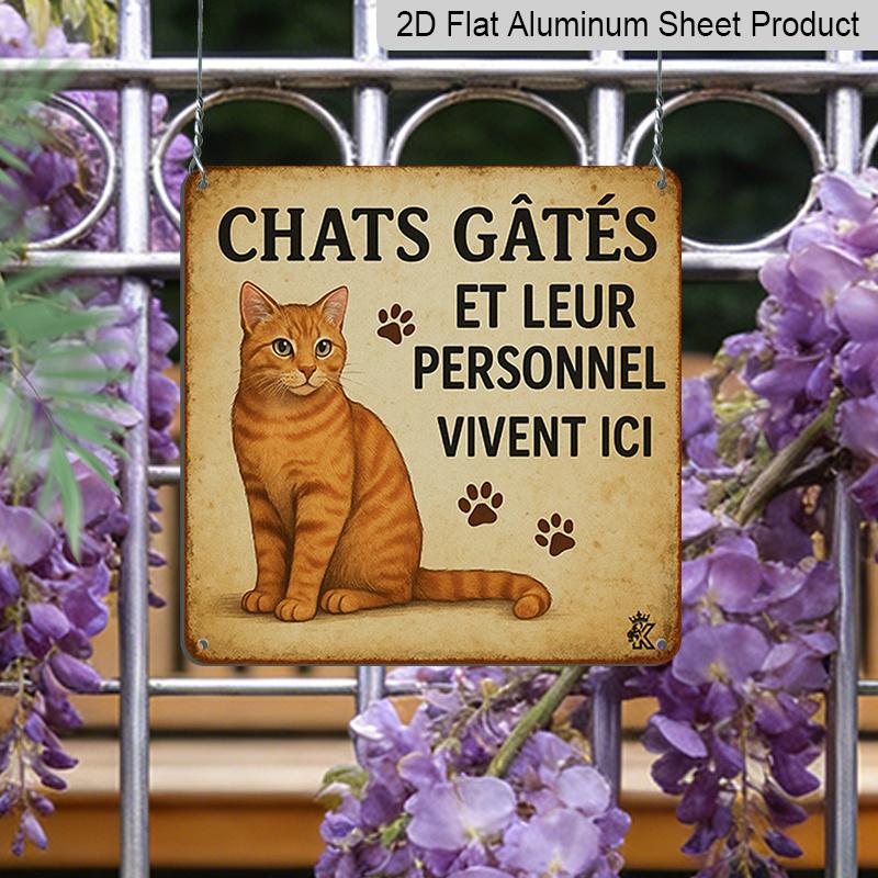 

2D Flat, 1pc, Cat Lover Decor, Funny Cat Sign, Vintage Aluminium Sign, Home Wall Art, Spoiled Cats and Their Staff Live Here, Rustic Farmhouse 20*20cm