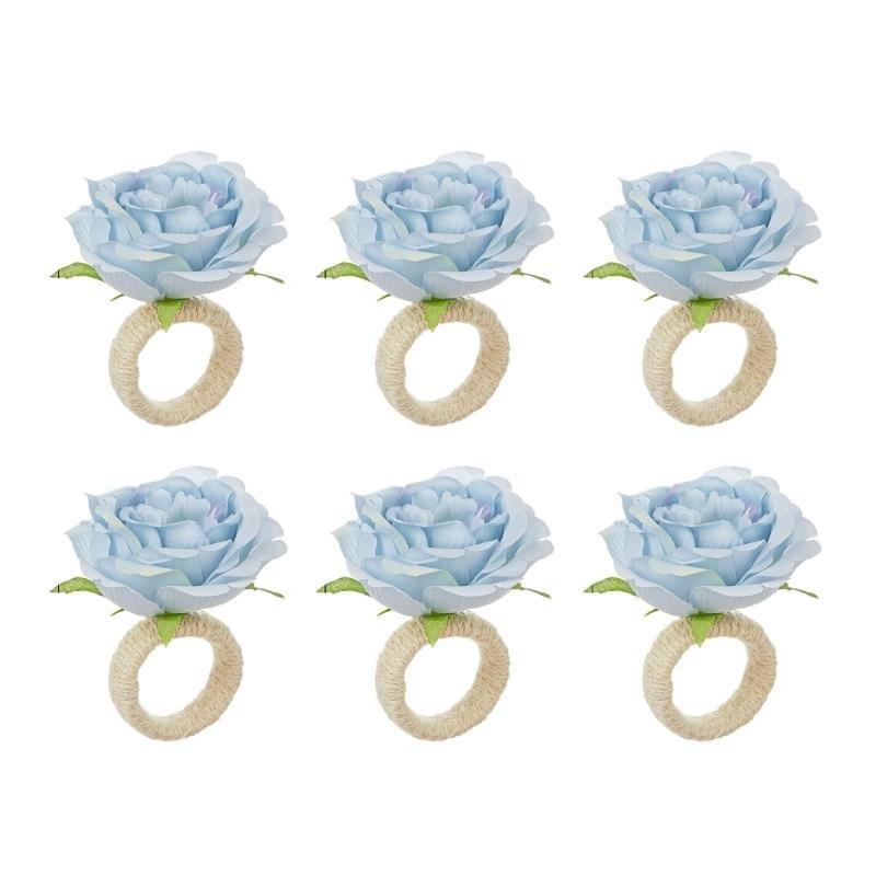 652F Set of 6 Artificial Flower Napkin Rings Elegant Tissue Holder for Dining and Parties Table Decorations for Weddings