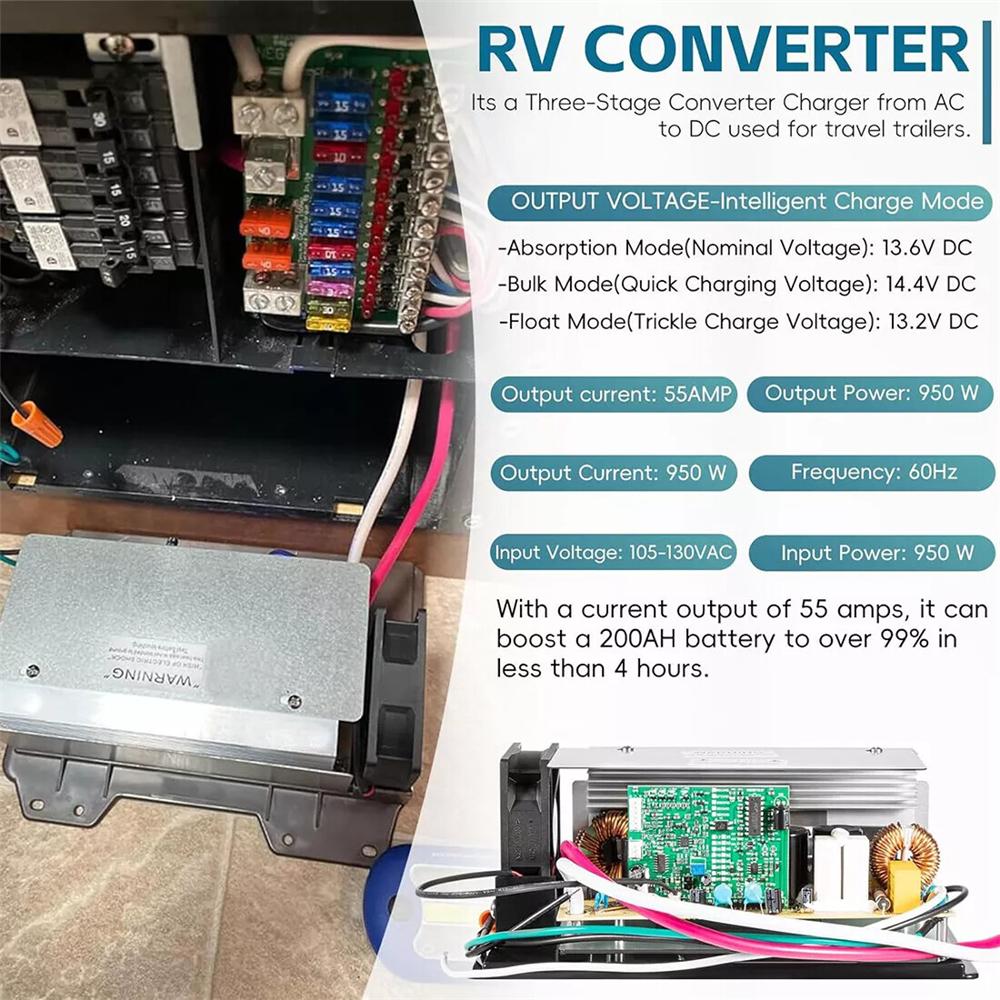 For WFCO WF-8955-MBA RV Converter Power Converter Assembly 55Amp 105-130VAC 950W