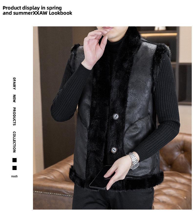 Men's Winter 2025 Faux Leather & Golden Mink Velvet Fur-Integrated Thick Gilet Jacket