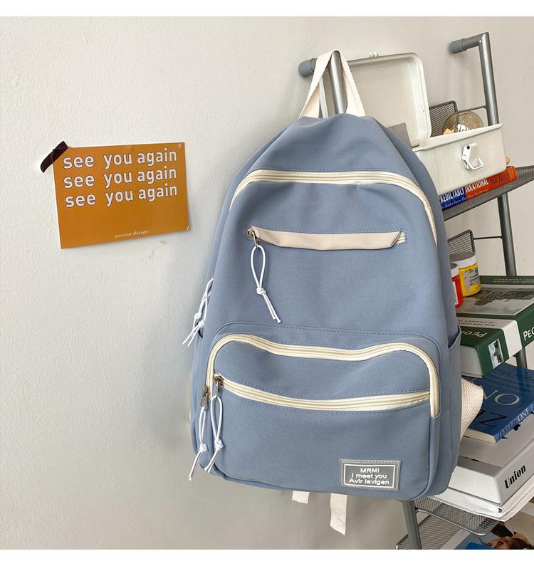 Schoolbag women's large-capacity Korean version of junior high school backpack ins wind simple foreign style solid color backpack children's backpack