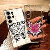 Gothic Black And Pink Butterfly Phone Case For Samsung S25,S24,S21,S22,S23,S20,Ultra,Plus,lite,fe,5G Transparent Cover