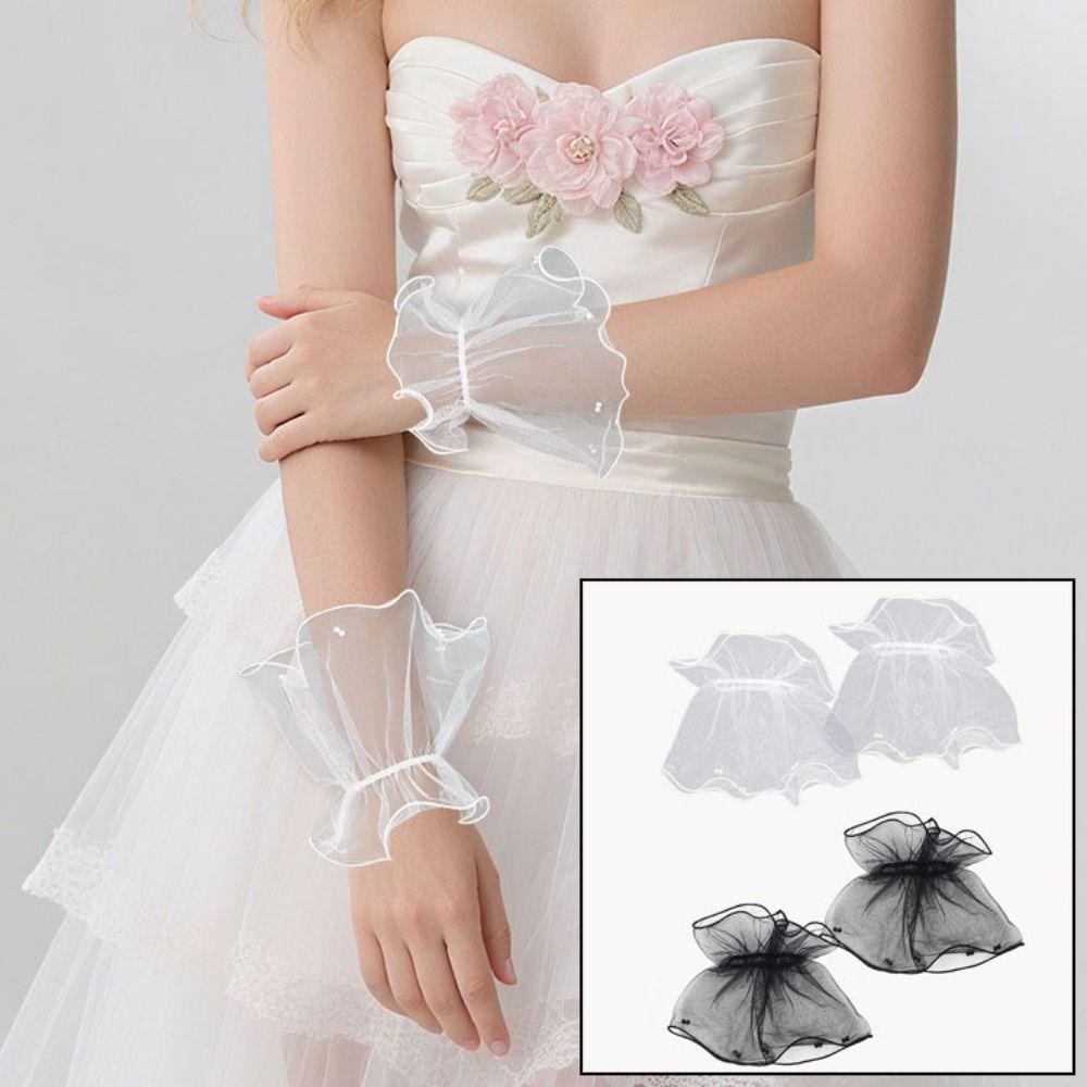 1Pair Detachable Wedding Cuffs Lace Mesh Bride Wristband Elegant Fake Hand Sleeves Party