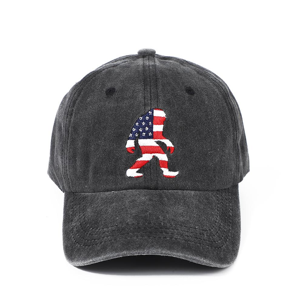 Washed American Flag Ape Man Embroidered Hat for Men and Women, Retro Foreign Trade Casual Versatile Baseball Hat, Adjustable