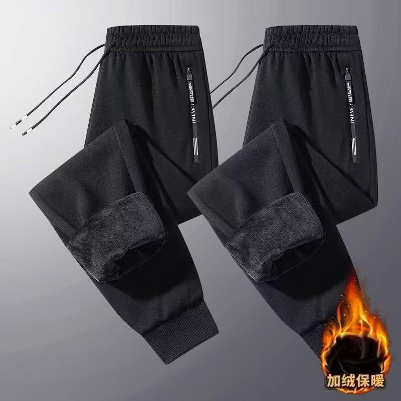 Sweatpants Men's Autumn and Winter New Fleece Thickened Large Size Zipper Casual Pants