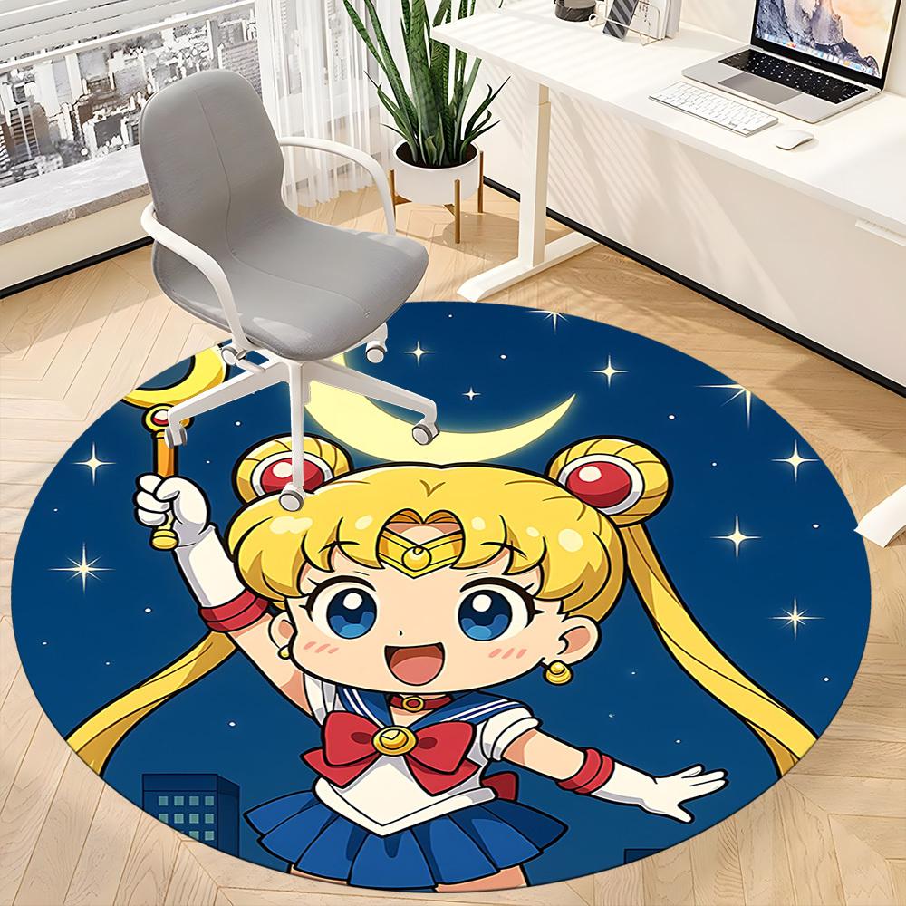 1pc Sailor Moon Office Round Area Rug, Indoor Mat Suitable For Office,Bedroom Living Room Home Decor, Room Deco a0926171