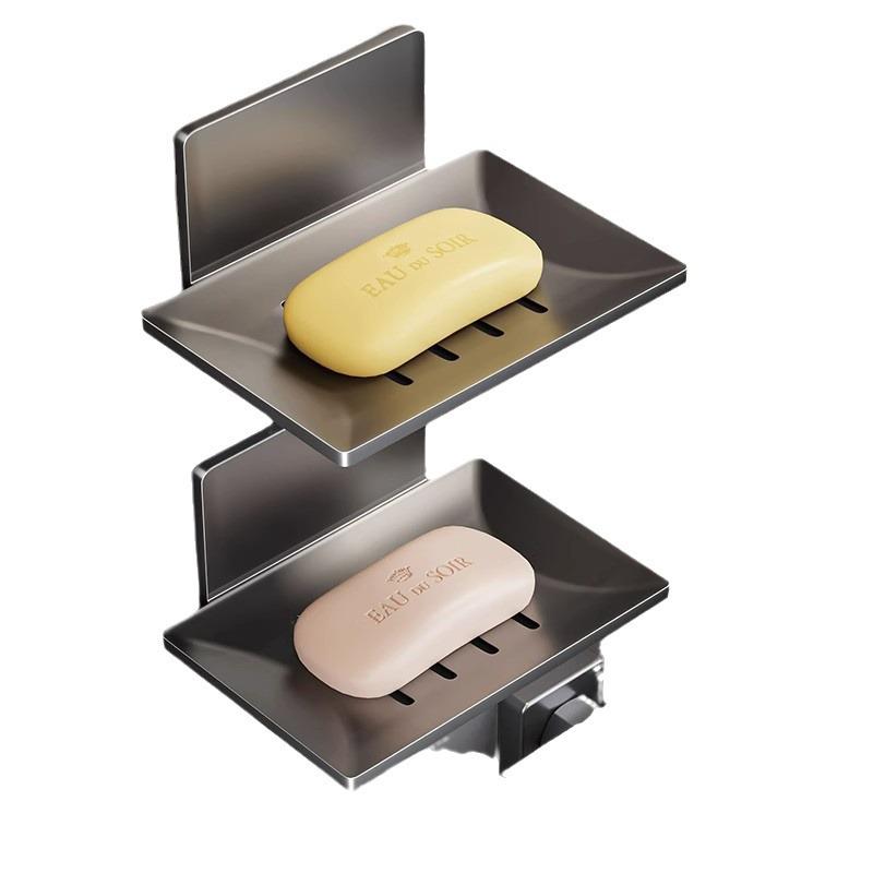 Gun Gray Aluminum Wall-Mounted Soap Dish - Creative, Punch-Free Draining Holder for Bathroom Storage