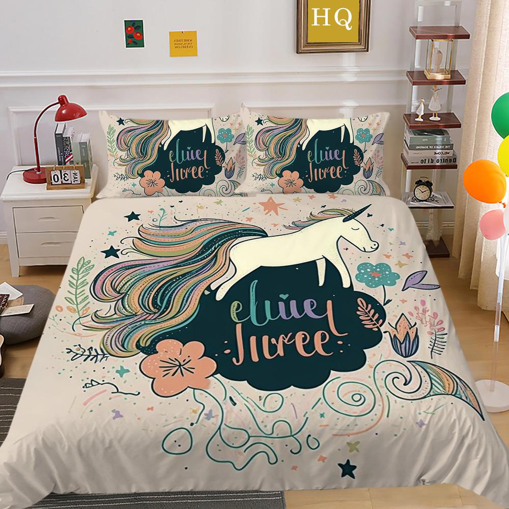

Постельное белье с принтом единорога, королевский размер, покрывала из микрофибры, детское милое домашнее постельное белье высокого качества EU Single 135x200cm