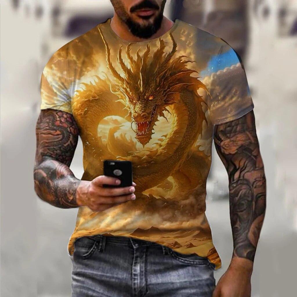 

Мужская футболка, модная футболка с 3d принтом китайского дракона, уличная одежда с короткими рукавами и животным узором, летние повседневные мужские футболки 6XL