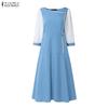 ZANZEA Women Casual Round Neck Splice 3/4 Sleeve Elegant Dress