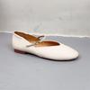 Johnature Handmade Genuine Leather Women's Shoes Retro Round Toe Soft Soled Belt Buckle Flat Shoes