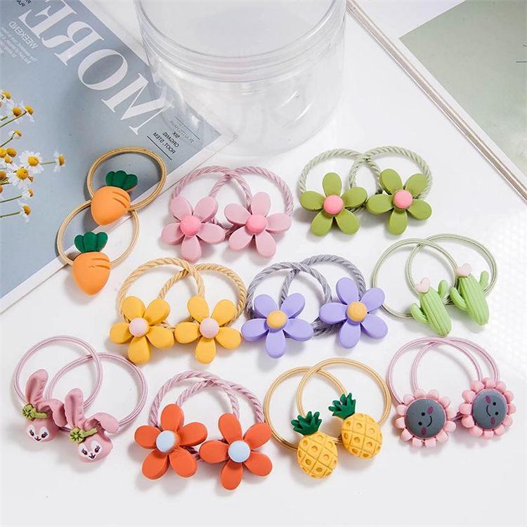 20Pcs Per Can Pineapple Fruit Cute Candy Colors Cartoon Elastic Hair Band for Kids