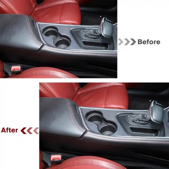 Kohlefaser Front-Gangschaltungs-Becherhalter-Rahmenring-Zierleiste für Dodge Challenger 2015-23