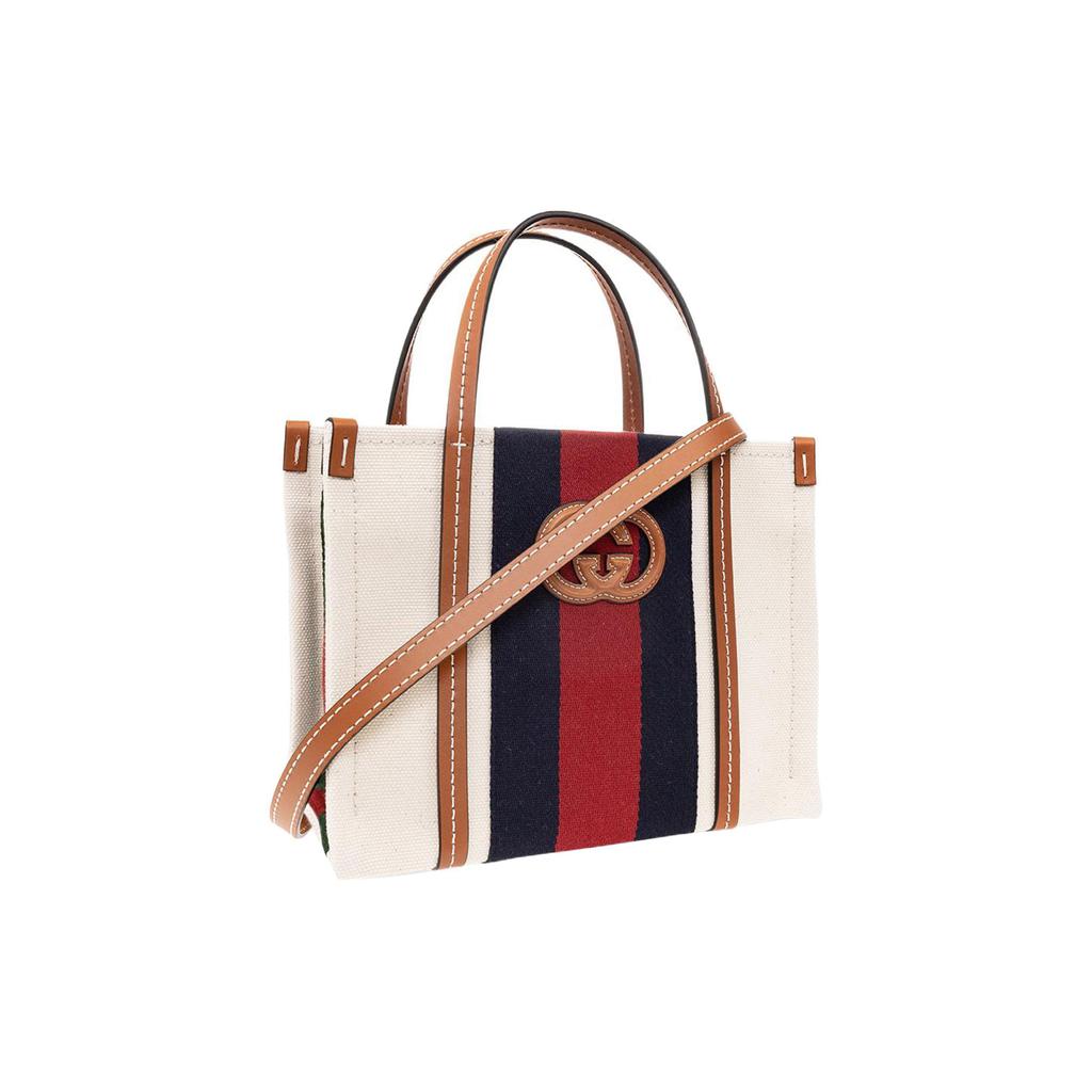 Gucci Interlocking G Web Stripe Canvas Mini Tote Bag With Strap For Women Daily Use