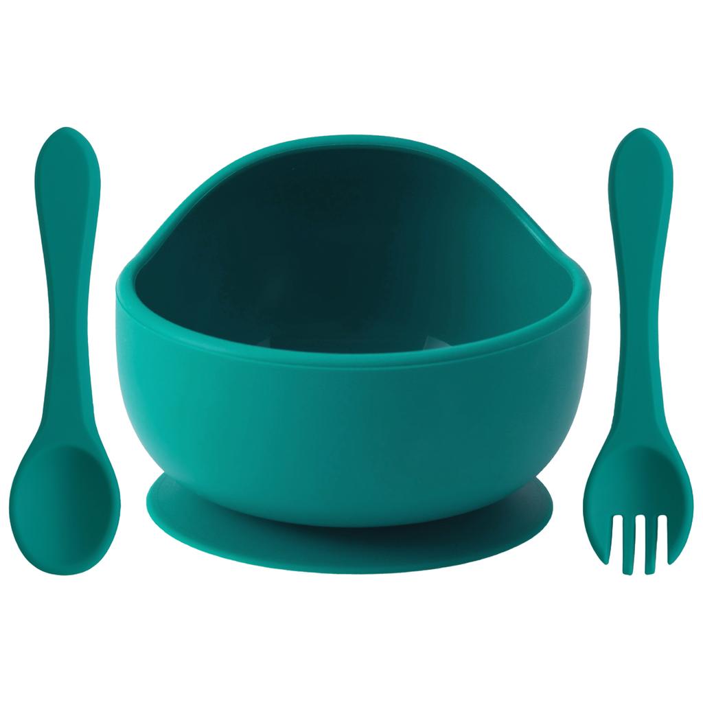 Color Kids 3-delat Silikon Baby Matset Sugskål BPA-fri Småbarn Självmatning Träningssked Gaffel Porslin Gåvor