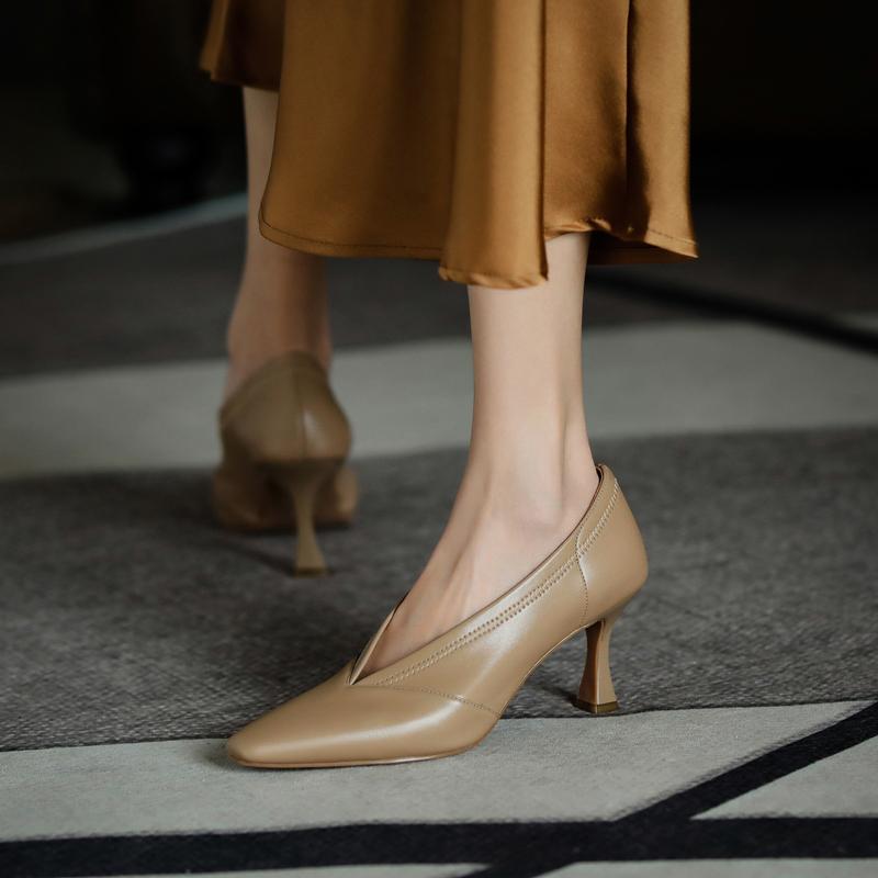 Noi de primăvară pantofi din piele naturală pentru femei, pantofi cu toc subțire, pantofi cu toc subțire, cu vârf ascuțit.
