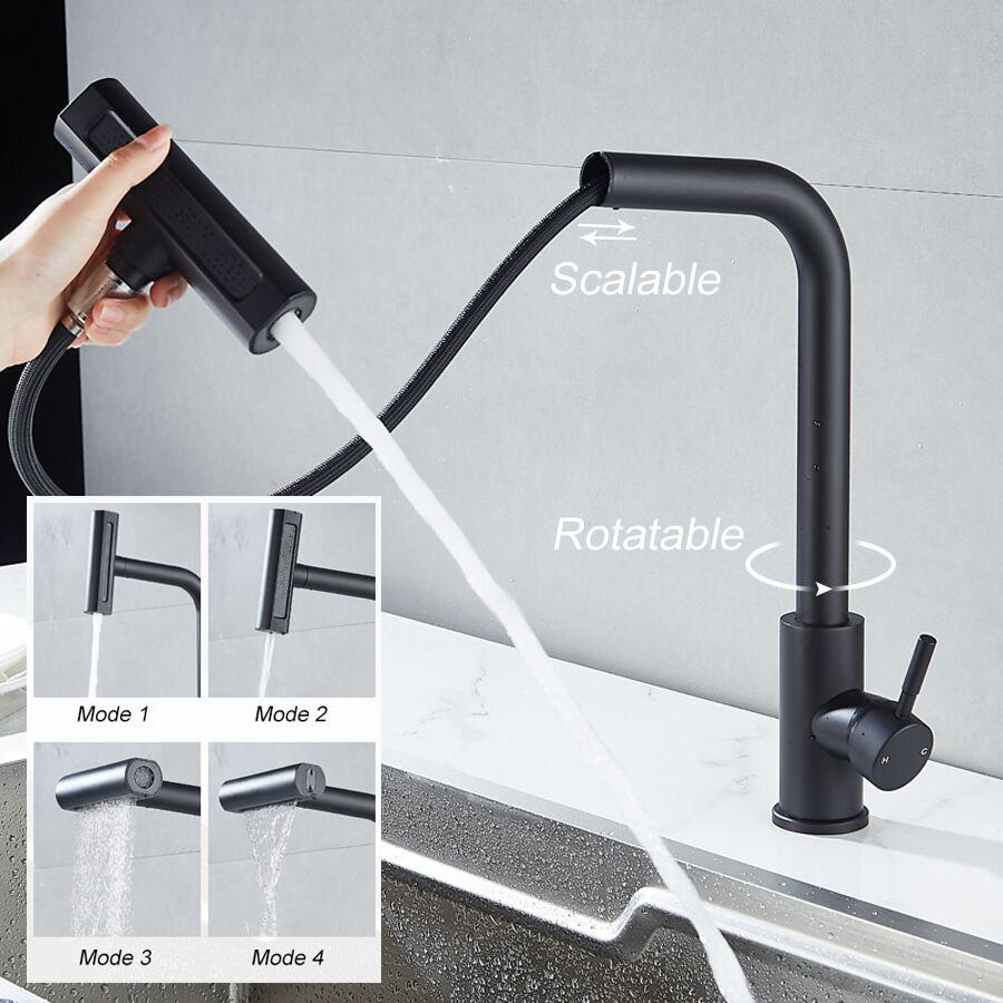 Stainless Steel Sink Vegetable Washing Basin Kitchen Faucet Pull-out Multi-functional 4 Modes Mixer Tap Kitchen Waterfall Faucet