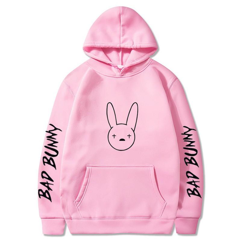 Bad Bunny Print Fleece Hoodie Unisex Casual Pullover Streetwear Customizable Sweatshirt