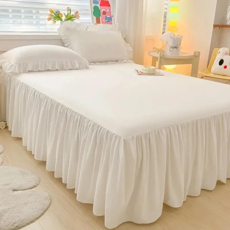 1 stück Spitze Rüschen Einfarbig Bett Rock Schlafzimmer Betten Abdeckung Bett Rock Rutschfeste Matratzen Abdeckung Bettlaken/Tagesdecke