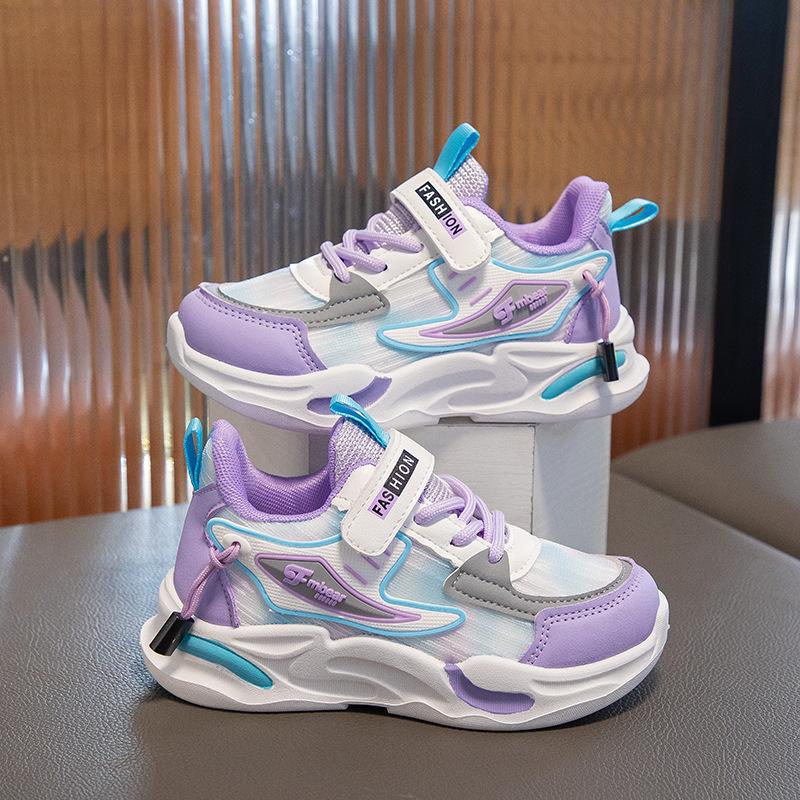 Girls' Sports Running Shoes 2025 Autumn New Dad Versatile Breathable Soft Sole Children's Primary School Students Leather Surface Treasure Tide