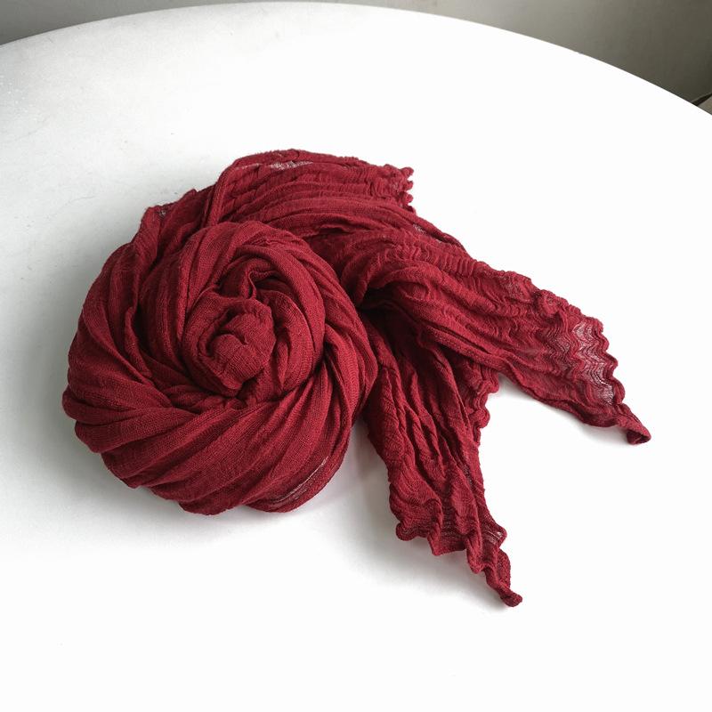 Spring And Summer Thin Cotton And Linen Scarf Zen Dance Narrow Shawl Natural Texture Pleated Silk Scarf Versatile Multi-Color