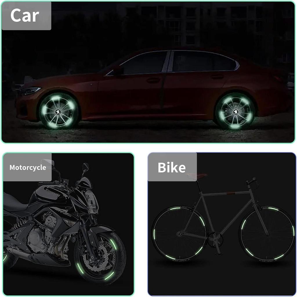 2023 20PCS Car Wheel Hub Reflective Sticker Anti Collision Luminous Reflective Stripe for Car Wheel Rim Tape Exterior Decoration