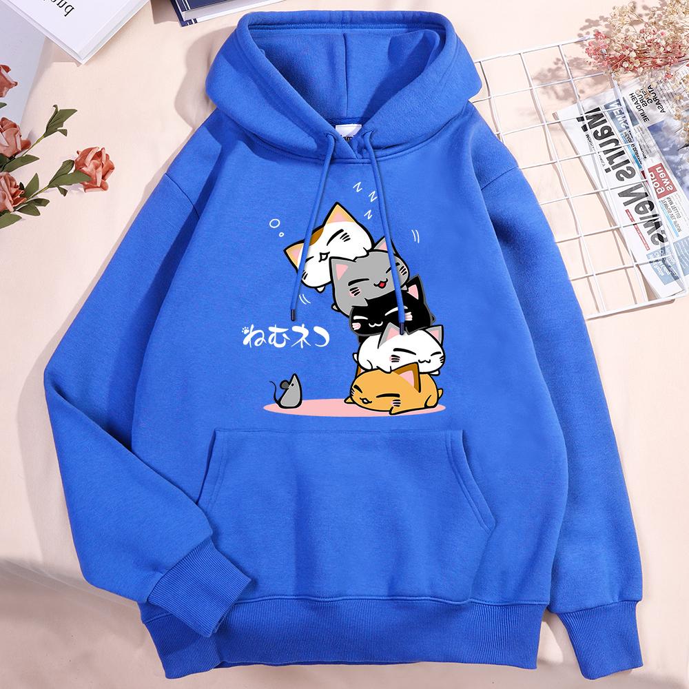 Cute Stacked Cats Sleeping Don'T See The Mouse Hoody Men Women Fashion Crewneck Clothing Cute Hoodies Loose Sweatshirt