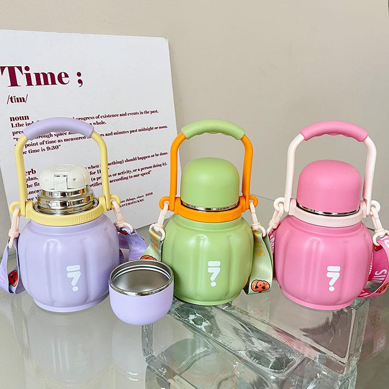 Double Drink Pumpkin Cup New Portable Water Cup Children Cute Large Capacity Stainless Steel Student Thermos Cup