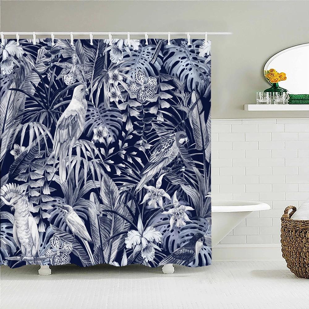 Waterproof Shower Curtain Fresh Plant leaves Polyester Fabric 3D Printing leaf Bathroom Curtains for Bathroom Decor with Hooks