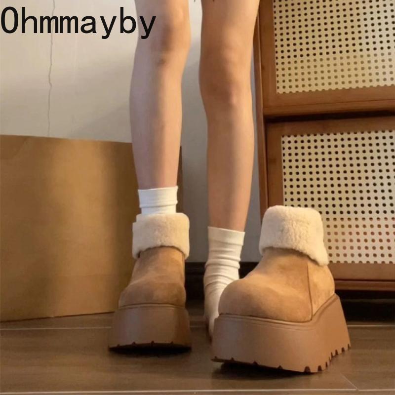 Winter Chunky Platform Thick Bottom Women Snow Boots Fashion Keep Warm Cotton Short Booties Shoes  Mujer