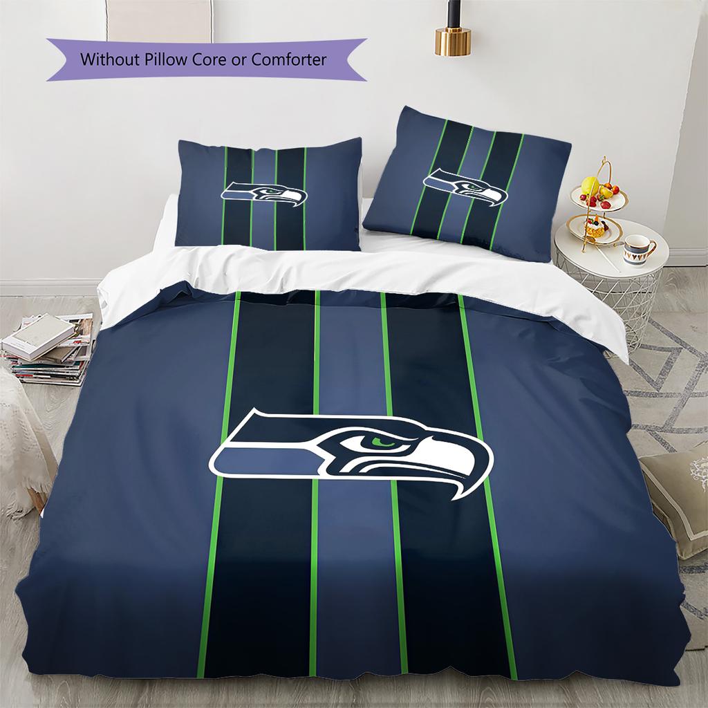 Seattle Seahawks Pattern Bedding Quilt Set  Home Decoration  Gift (1 * Duvet Cover + 2 * Pillowcase  Without Core).xwn