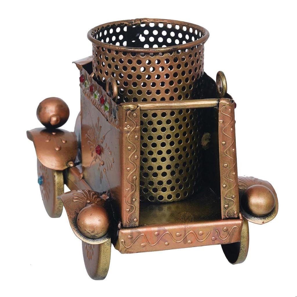 Vintage Car Design Pen Holder/Antique Metal Pen Holder/Pencil Holder/Vintage Desk Organiser, Gold