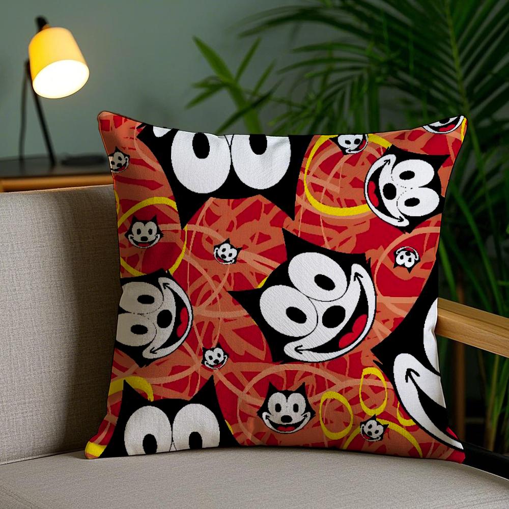 F-Felix The Cat Exquisite Cushion Cover Soft Short Plush Double-Sided Printing Home Decor Machine Washable Pillow Case Gift