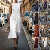Vestido Casual Largo de Color Sólido sin Mangas con Cuello Redondo para Mujer