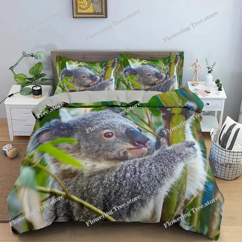 Cartoon Koala Duvet Cover King Queen Lovely Animal Bedding Set for Kids Teens Adults Wildlife Quilt Cover with Pillowcase