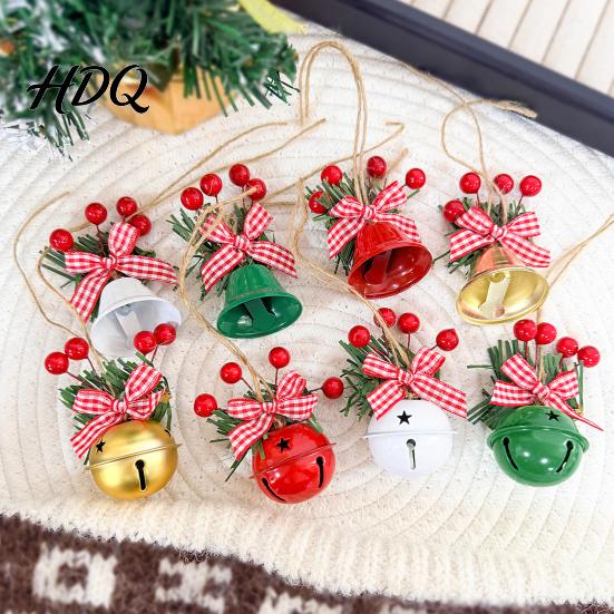 Reusable Festive Home Accents Christmas Bell Hanging Ornament Red Gold Pine Cone Wreath Decor Retro Pastoral Style Baubles for Tree Rustic Farmhouse