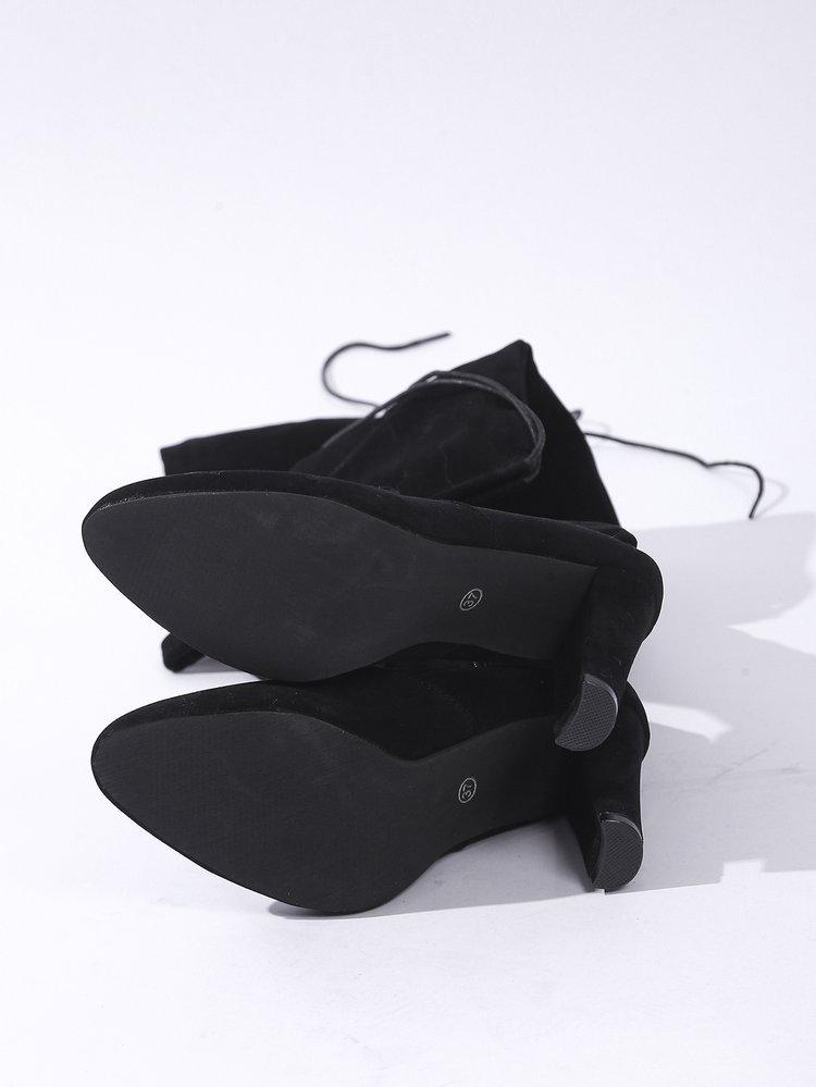 Women's Plus Size Over-the-Knee Suede Stretch Boots with High Chunky Heel and Pointed Toe