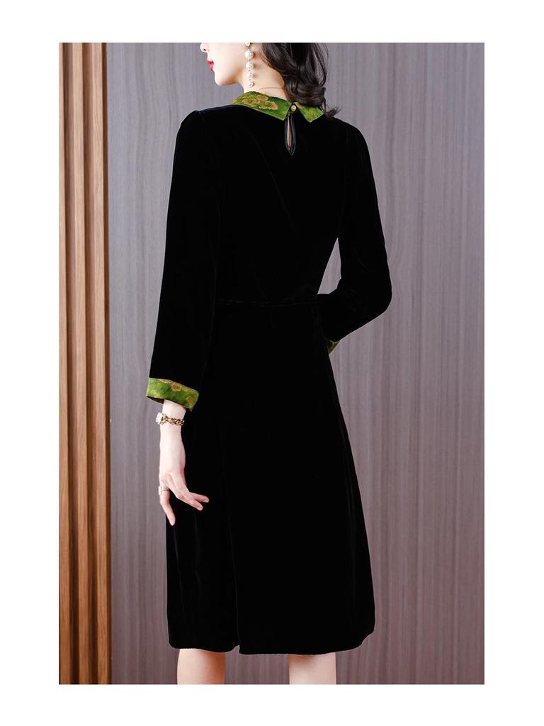 Elegant Mulberry Silk Velvet Dress: Plus Size, Flaw-Concealing, Anti-Aging, for Middle-Aged Mothers – Autumn/Winter