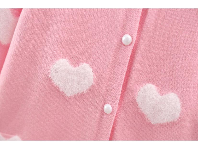 Children's Mink-Heart Jacquard Cardigan - Spring/Autumn Core-Spun Yarn Sweater for Girls