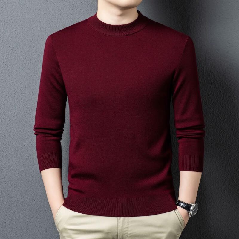 Fengxun Men's 100% Pure Wool Half-High Collar Pullover Sweater