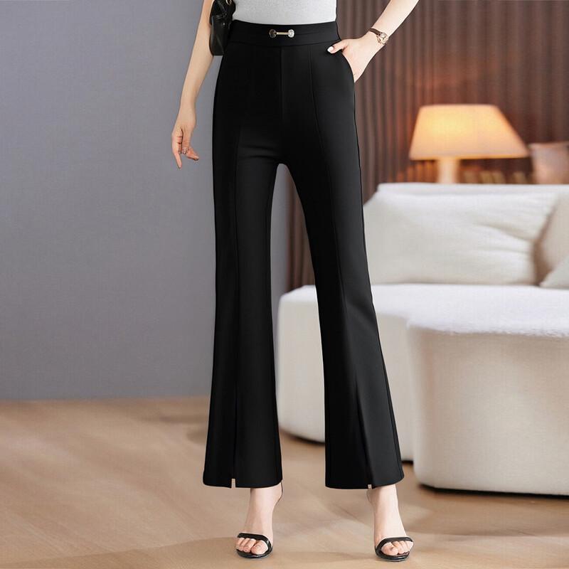 Pantaloni Casual a Zampa Lisci con Spacco da Donna