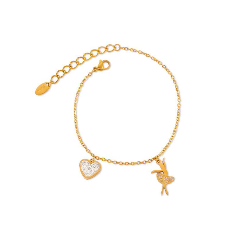 Summer Fashion Simple Peach Heart Jewelry Niche Love Accessories Titanium Steel Diamond Bracelet Women'S Jewelry