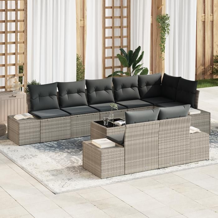 VidaXL Ensemble de canapé de jardin 9 pcs Gris clair polyrotin, Salon de jardin, canapé modulaire moderne 3355791